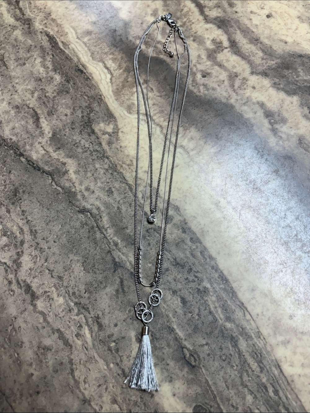 C Silver tone  Multi-Layer Tassel Necklace